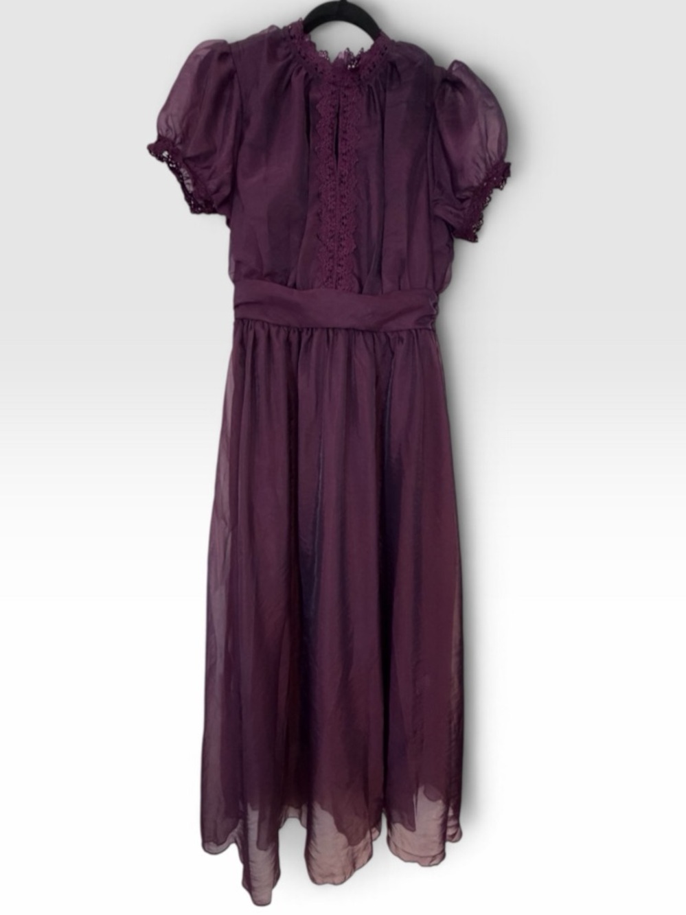 Deep Plum Dress with Lace Trim - Picture 2 of 8